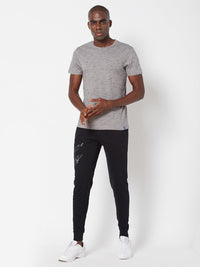 Sporto Men's Round Neck Cotton Tee - Grey with Flakes