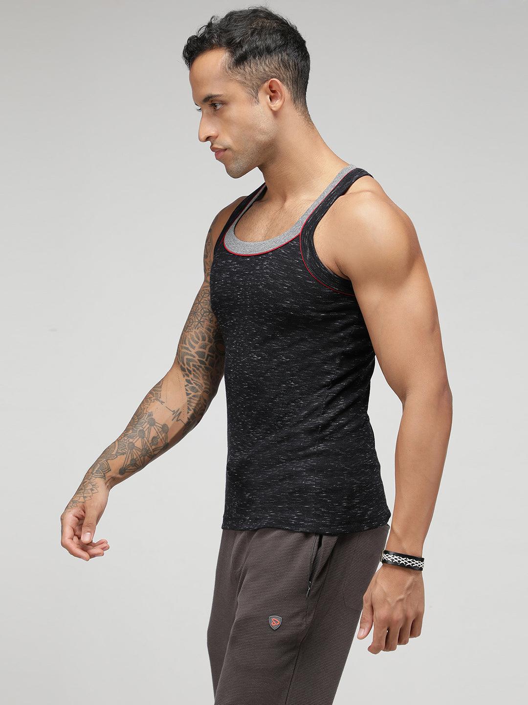 Sporto Men's Cotton Vest - Pack Of 2 (Black & Grey)