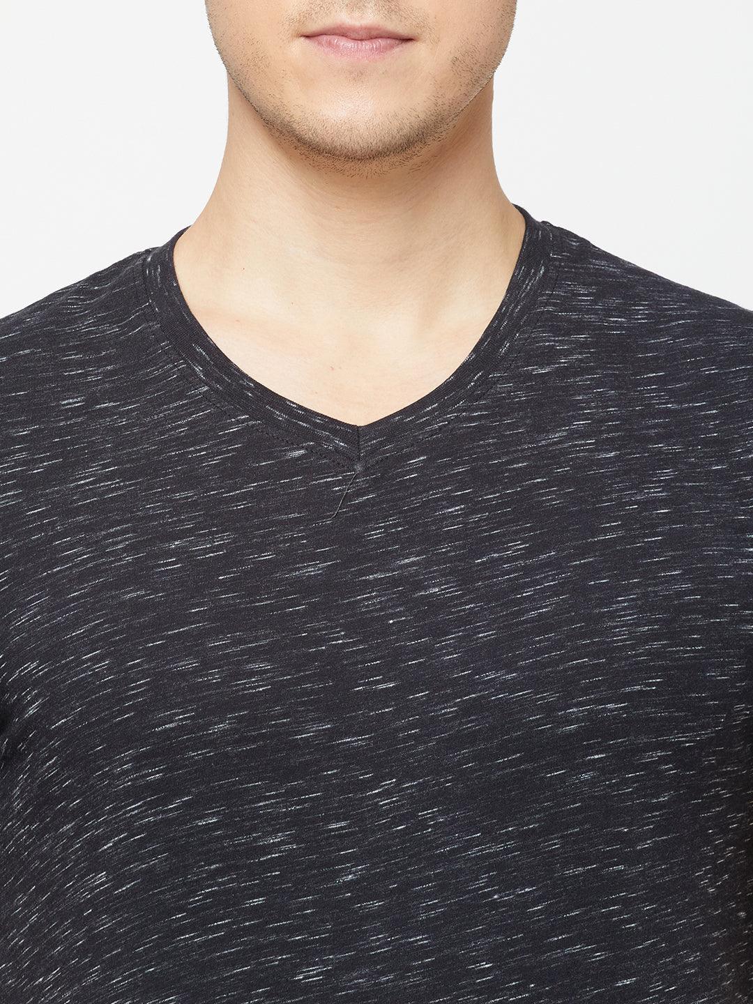 Sporto Men's Slim fit V Neck T-Shirt - Black With Flakes