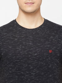 Sporto Men's Round Neck Cotton Tee - Black with Flakes