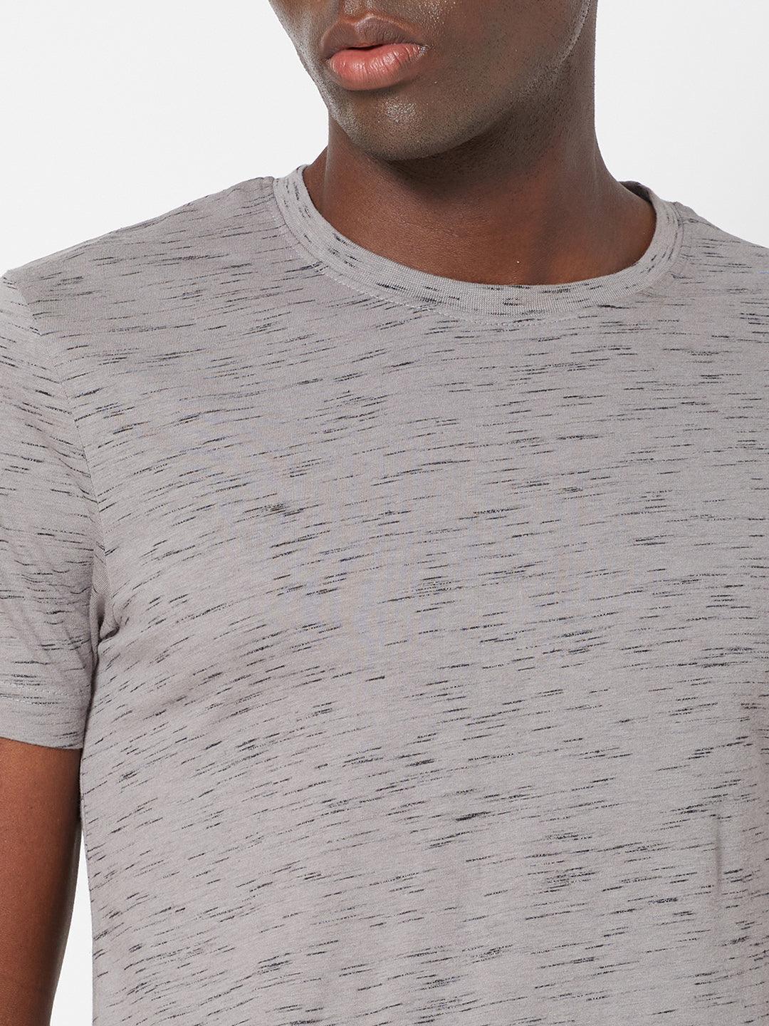 Sporto Men's Round Neck Cotton Tee - Grey with Flakes