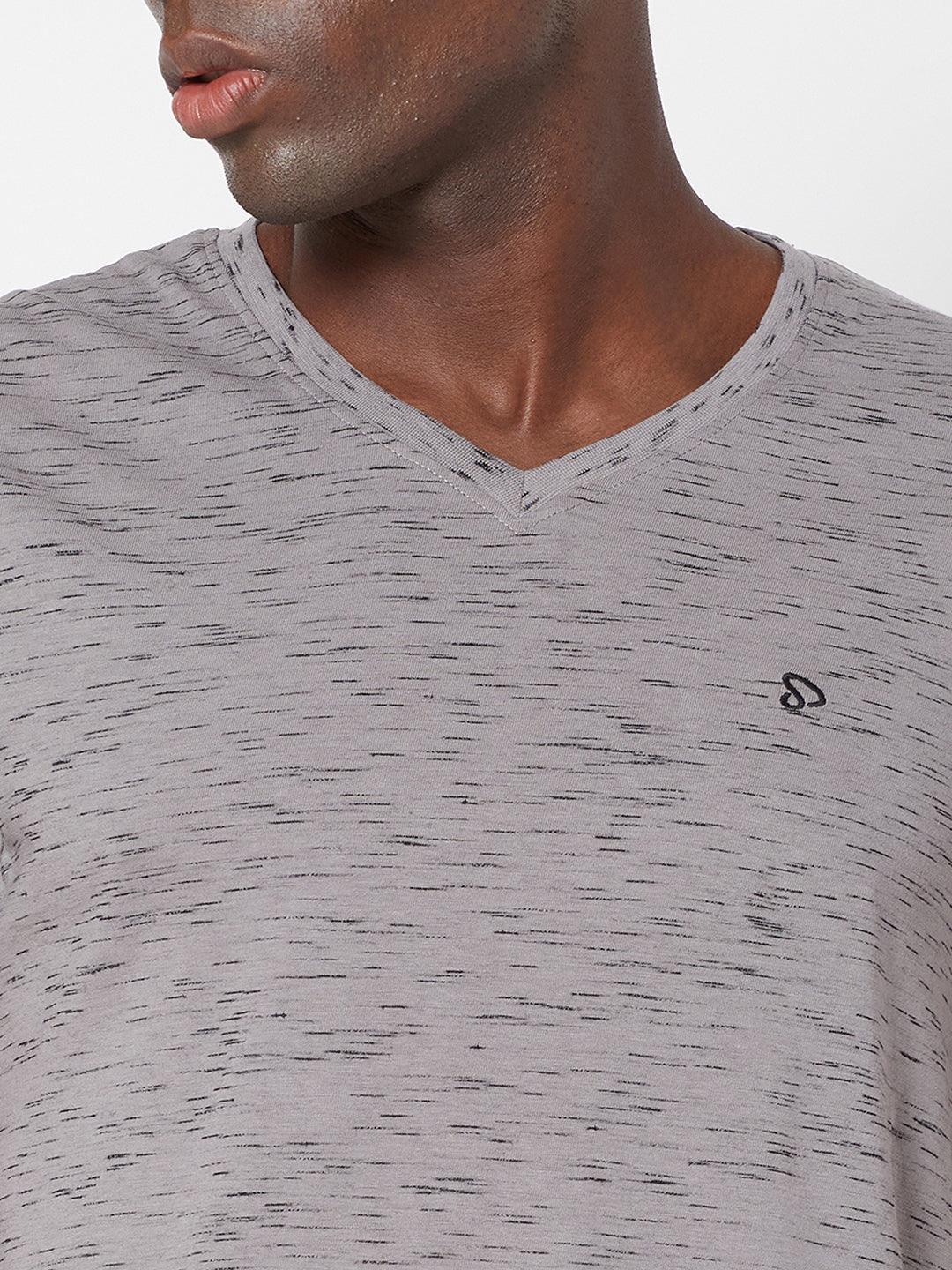 Sporto Men's Slim fit V Neck T-Shirt - Grey With Flakes