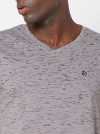 Sporto Men's Slim fit V Neck T-Shirt - Grey With Flakes