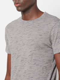 Sporto Men's Round Neck Cotton Tee - Grey with Flakes