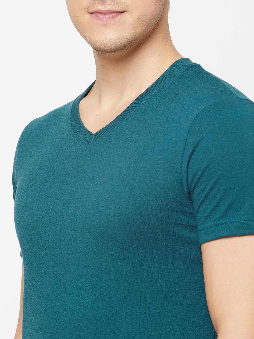 Sporto Men's V Neck T-Shirt - Pack of 2 [Atlantic Deep & Light Iris]