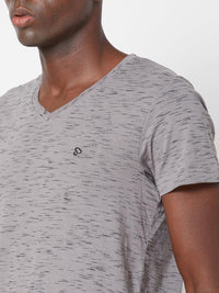 Sporto Men's Slim fit V Neck T-Shirt - Grey With Flakes