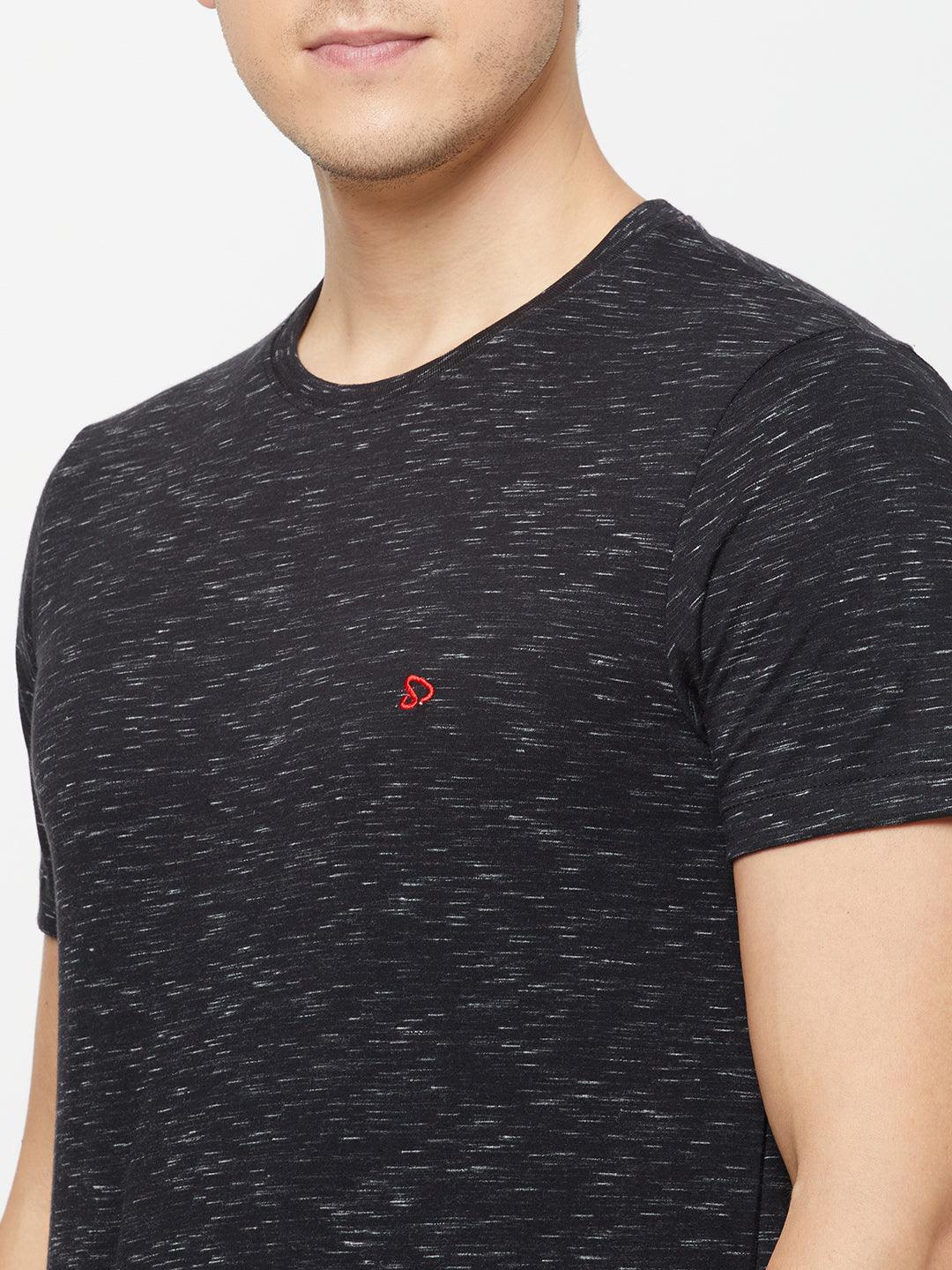 Sporto Men's Round Neck Cotton Tee - Black with Flakes