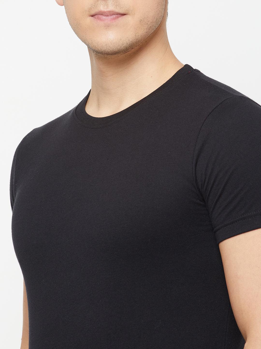 Sporto Men's Round Neck Solid Cotton Tee - Black