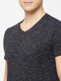 Sporto Men's Slim fit V Neck T-Shirt - Black With Flakes