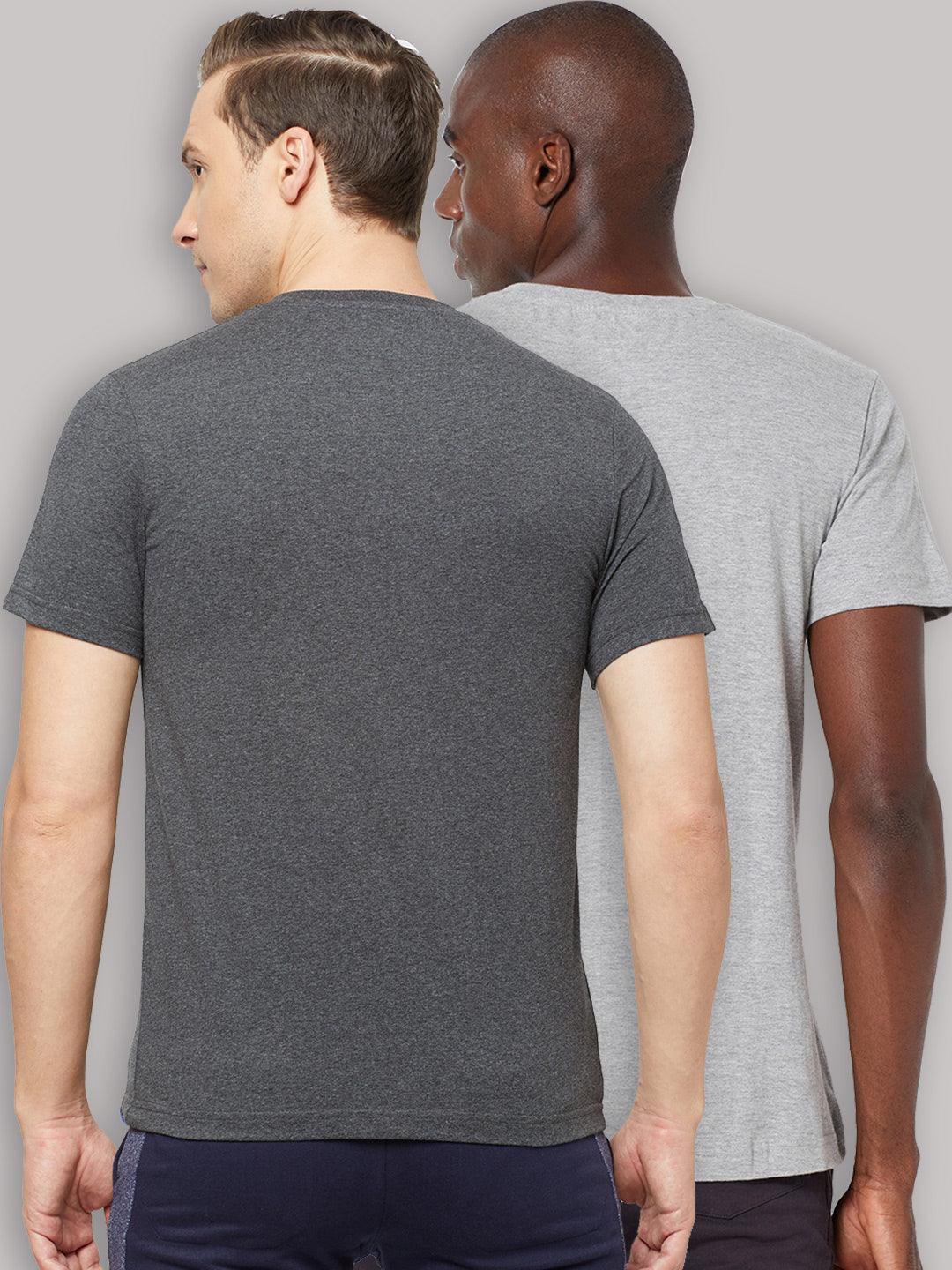 Sporto Men's V Neck T-Shirt - Pack of 2 [Grey & Anthra]