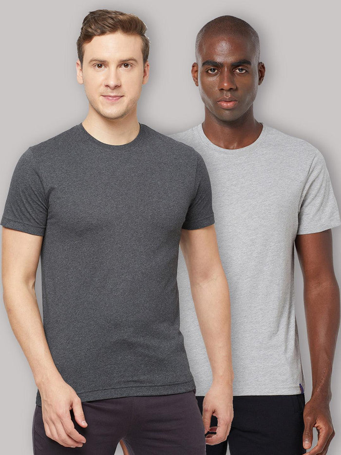 Sporto Men's Round Neck Cotton Rich, Solid Colour T-shirt Pack of 2