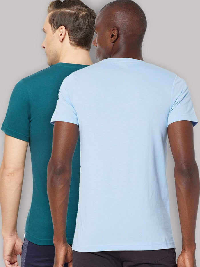 Sporto Men's V Neck T-Shirt - Pack of 2 [Atlantic Deep & Light Iris]