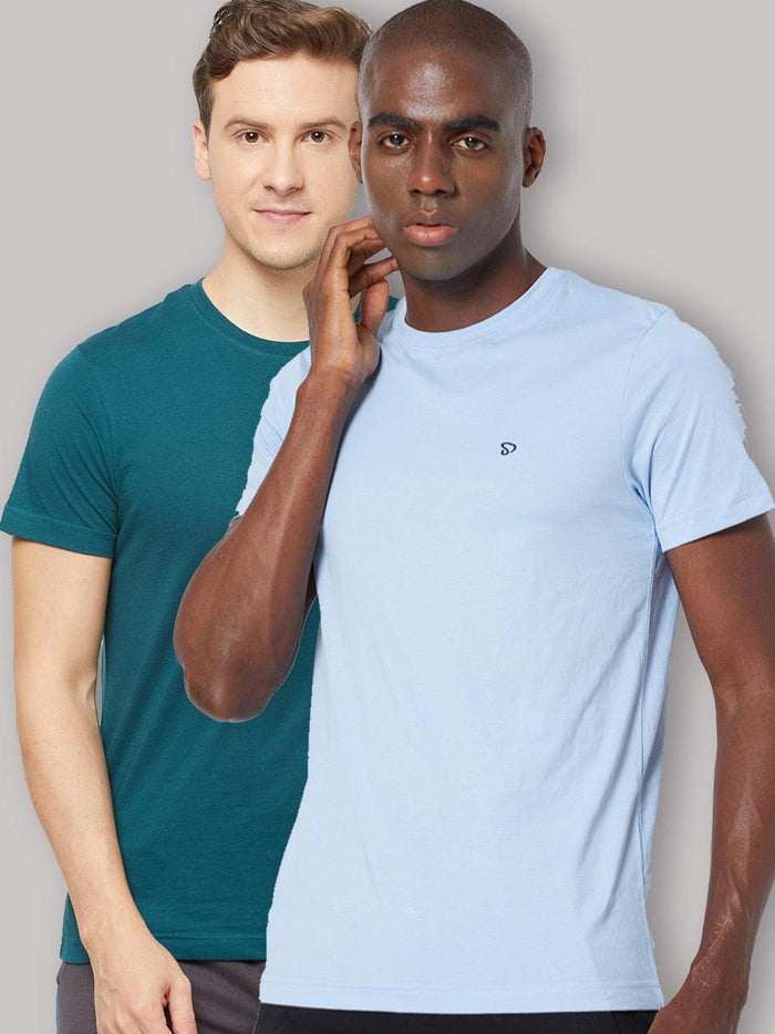 Sporto Men's Round Neck Cotton Rich, Solid Colour T-shirt Pack of 2