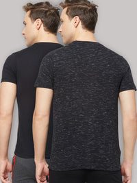 Sporto Men's Round Neck Cotton T-shirt Pack of 2 - Black & Black Flakes