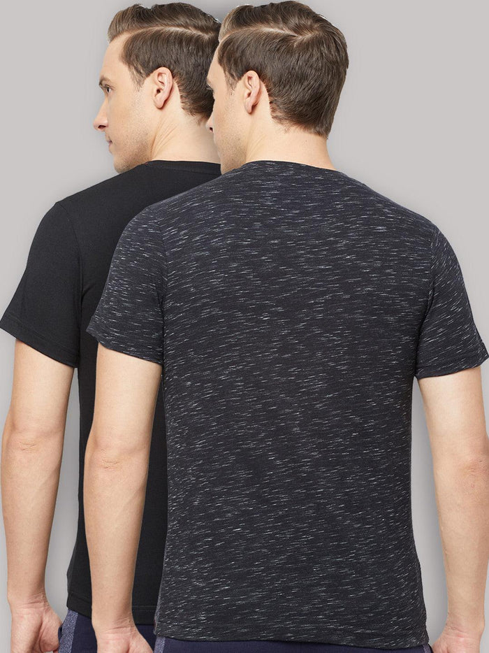 Sporto Men's V Neck T-Shirt - Pack of 2 [Black & Black Flakes]