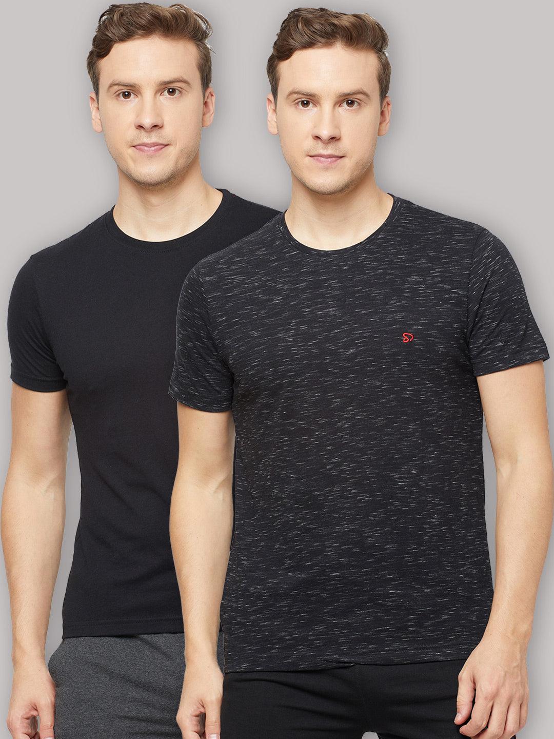 Sporto Men's Round Neck Cotton T-shirt Pack of 2 - Black & Black Flakes