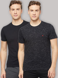 Sporto Men's Round Neck Cotton T-shirt Pack of 2 - Black & Black Flakes