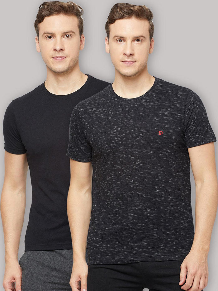 Sporto Men's Round Neck Cotton T-shirt Pack of 2 - Black & Black Flakes