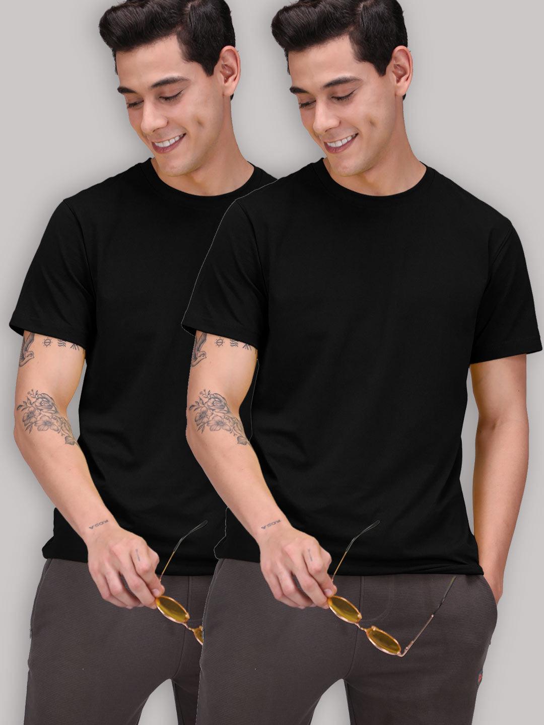 Sporto Men's Round Neck Cotton Rich, Solid Colour T-shirt Pack of 2