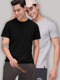 Sporto Men's Round Neck Cotton Rich, Solid Colour T-shirt Pack of 2