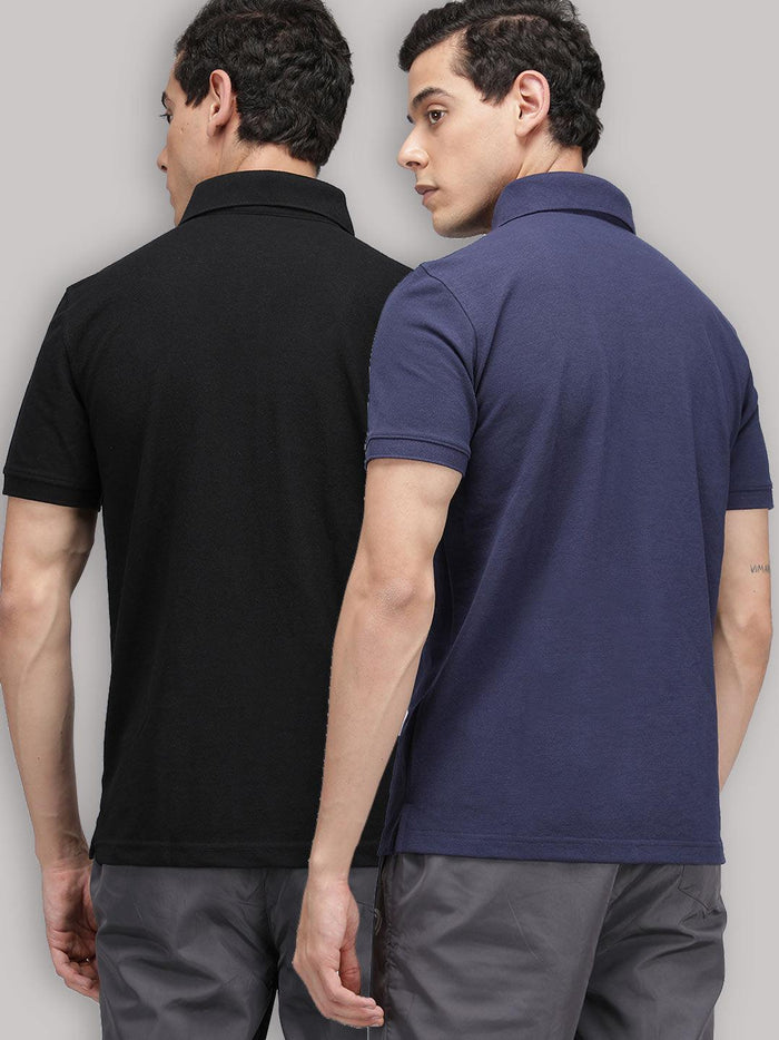 Sporto Men's Polo T-shirt - Pack of 2 [Black & Peacoat]