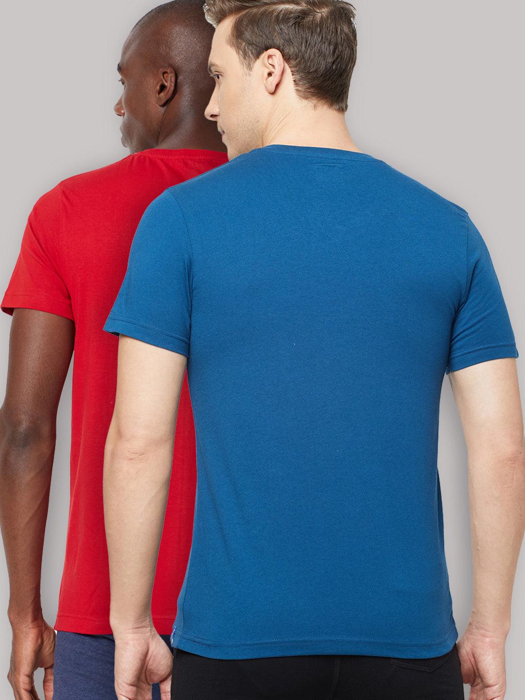 Sporto Men's V Neck T-Shirt - Pack of 2 [Denim Navy & Pure Red]