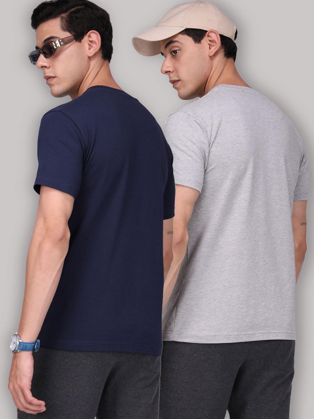 Sporto Men's Round Neck Cotton Rich, Solid Colour T-shirt Pack of 2