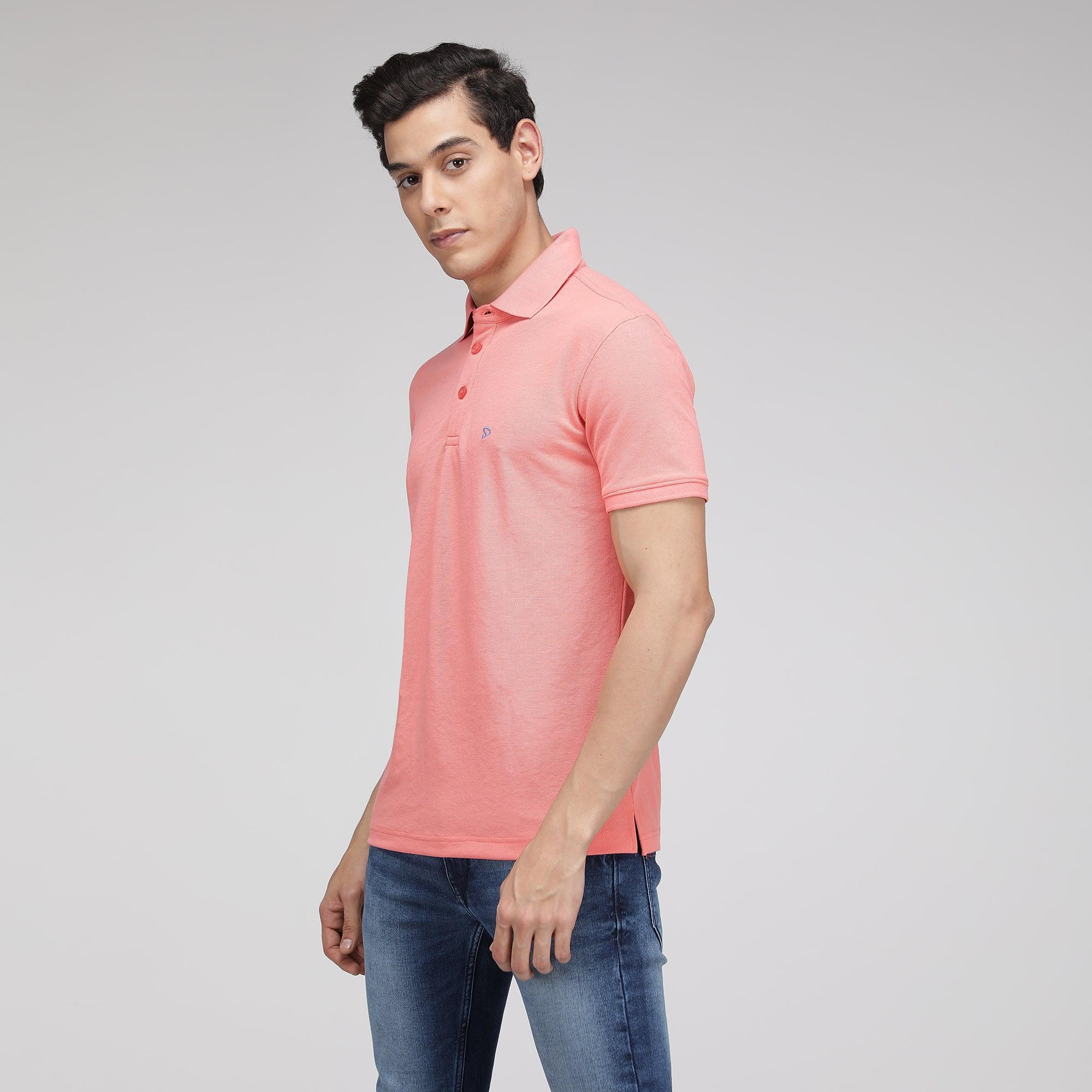 Sporto Men's Solid Polo T-Shirt - Shell Pink