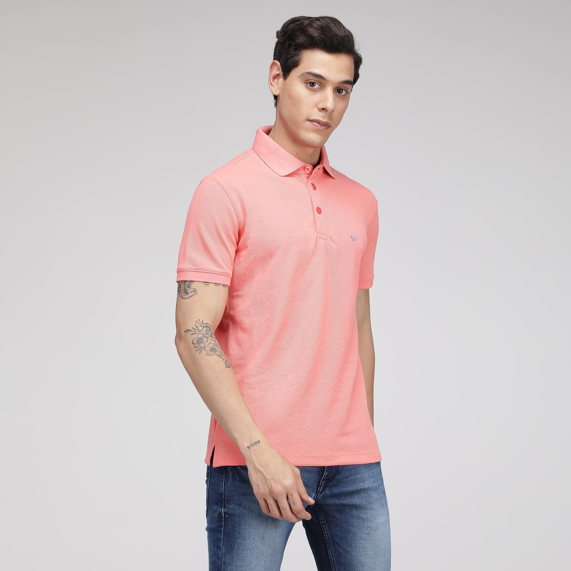 Sporto Men's Solid Polo T-Shirt - Shell Pink