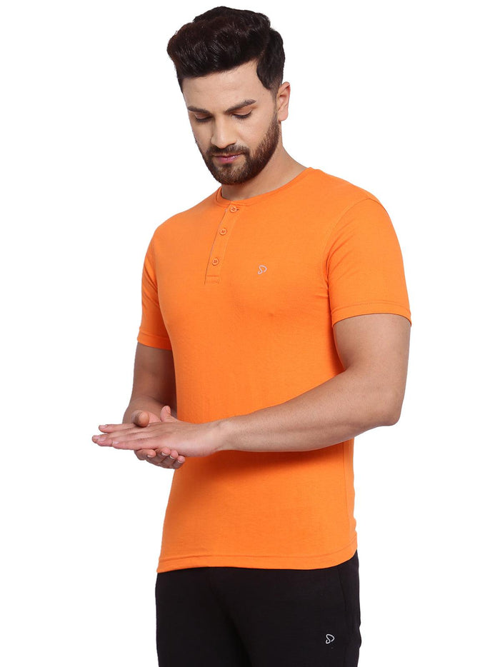 Sporto Men's Henley Neck Cotton T-Shirt - Tangerine
