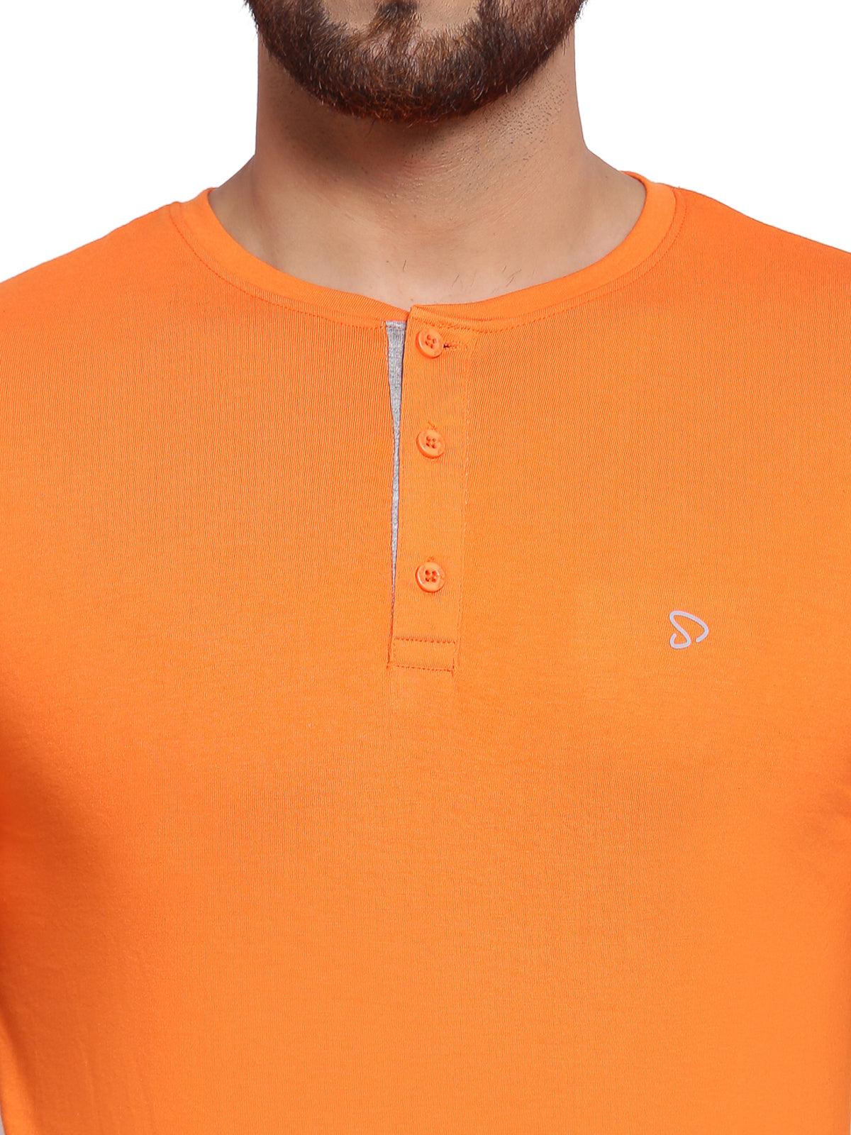 Sporto Men's Henley Neck Cotton T-Shirt - Tangerine