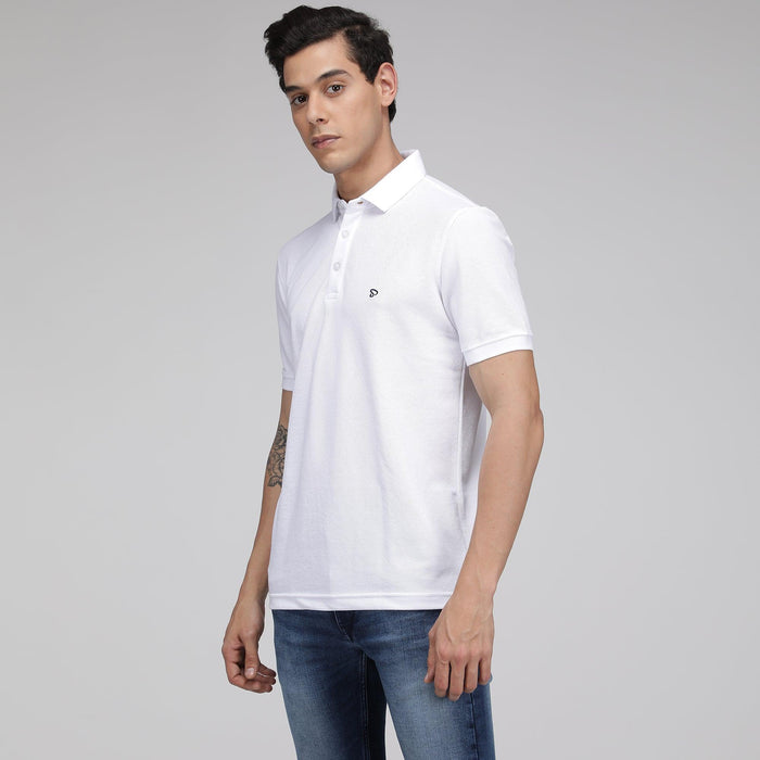 Sporto Men's Solid Polo T-Shirt - White