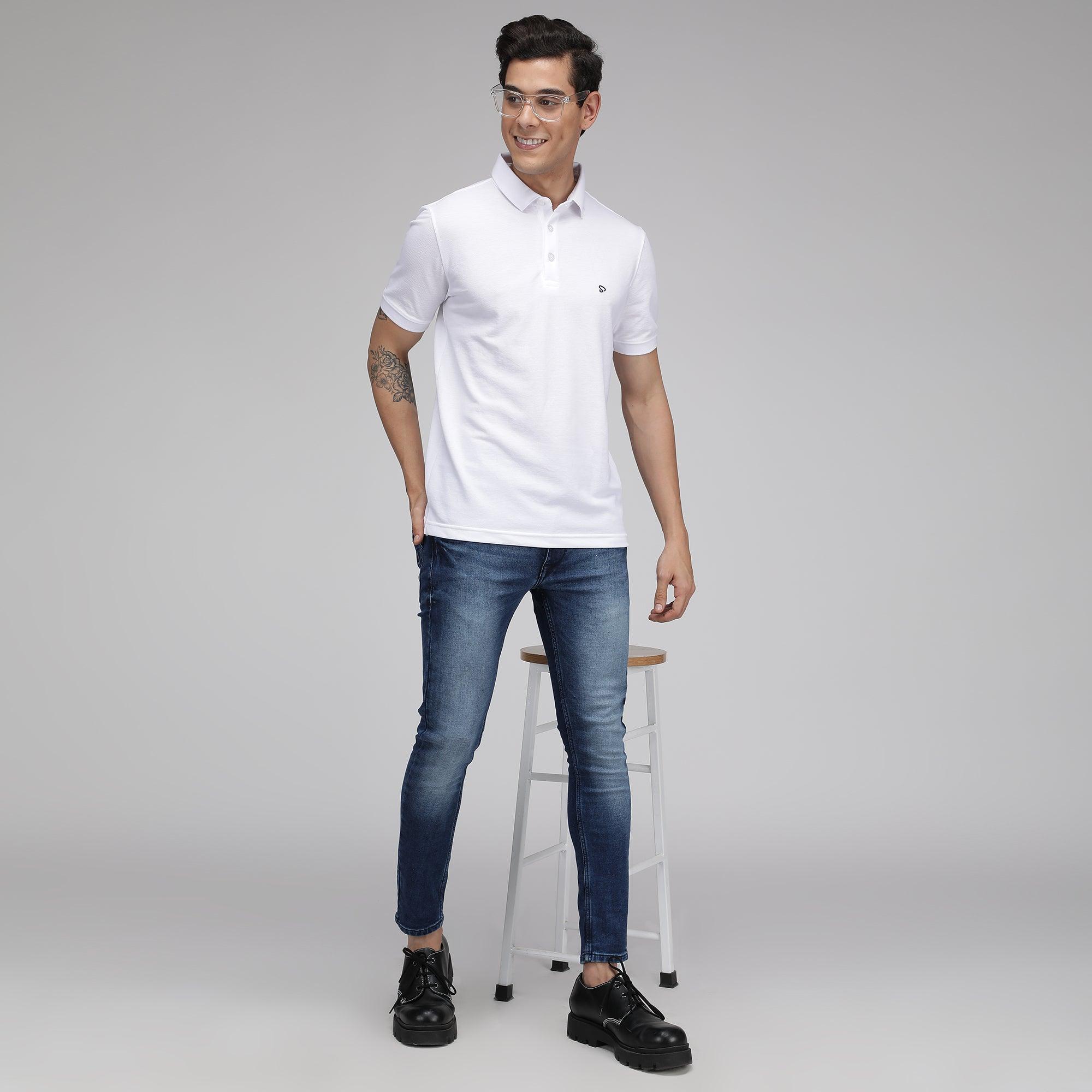 Sporto Men's Solid Polo T-Shirt - White