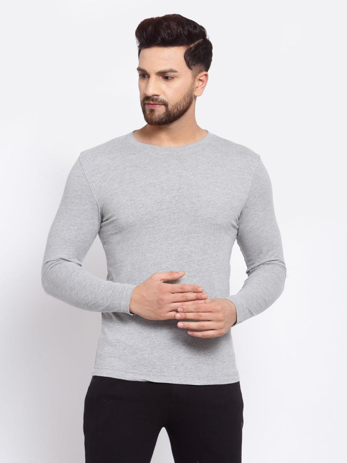 Sporto Men's Slim fit Round Neck Full Sleeve T-Shirt - Grey Jaspe