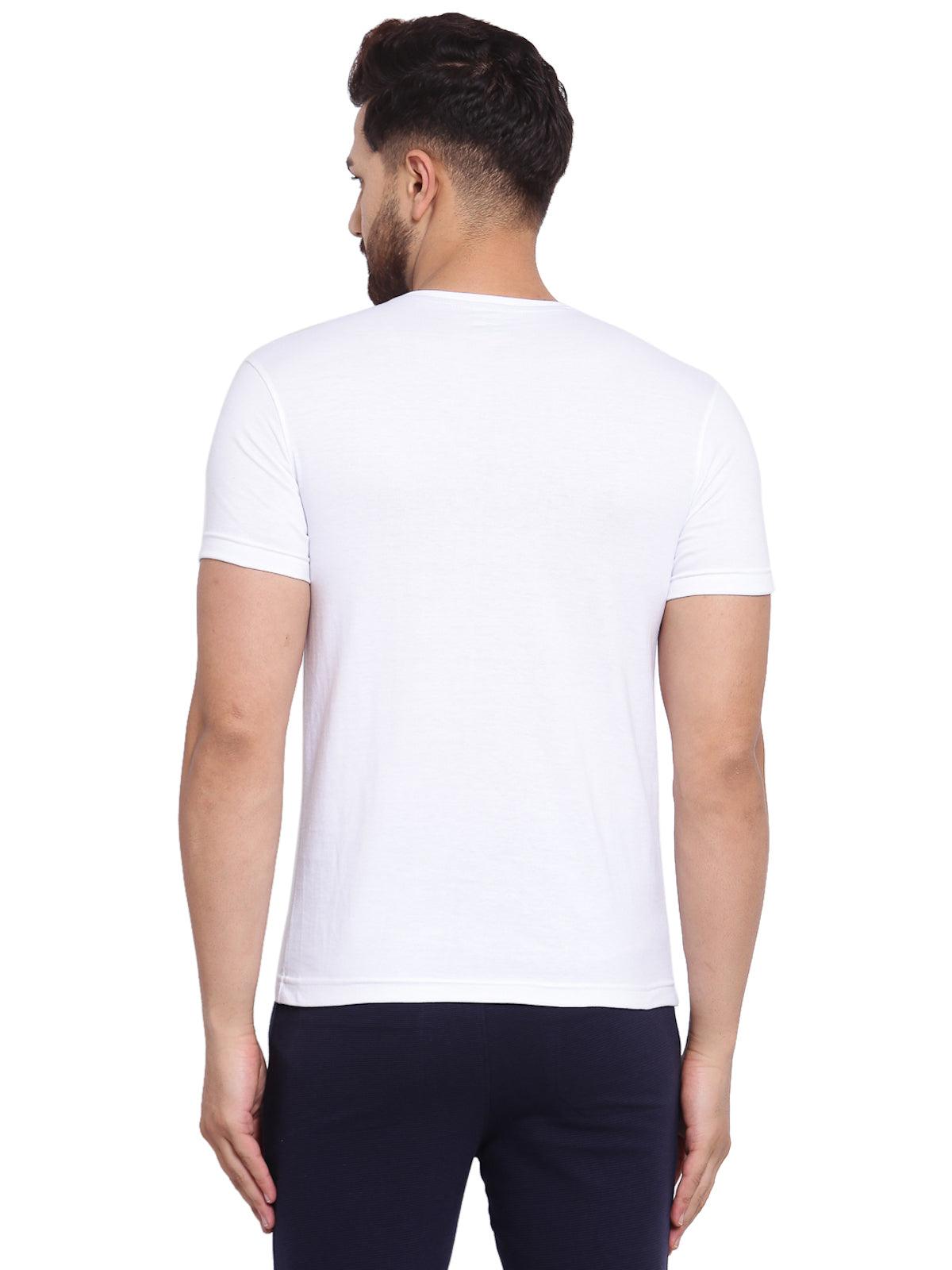 Sporto Men's Henley Neck Cotton T-Shirt - White