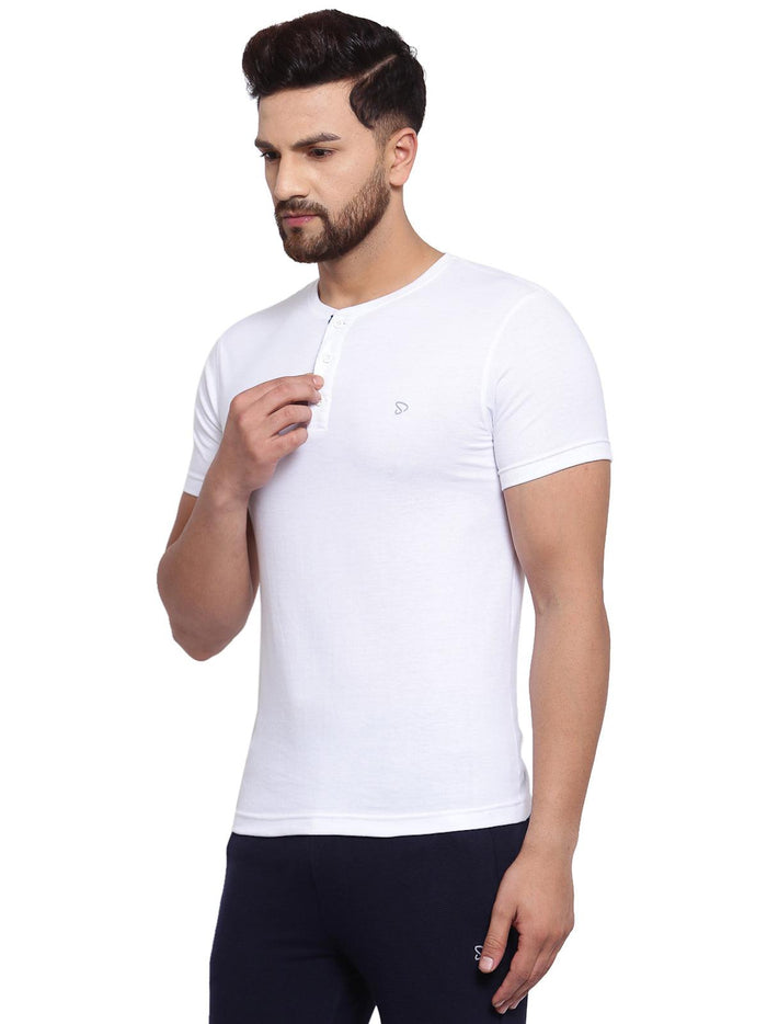 Sporto Men's Henley Neck Cotton T-Shirt - White