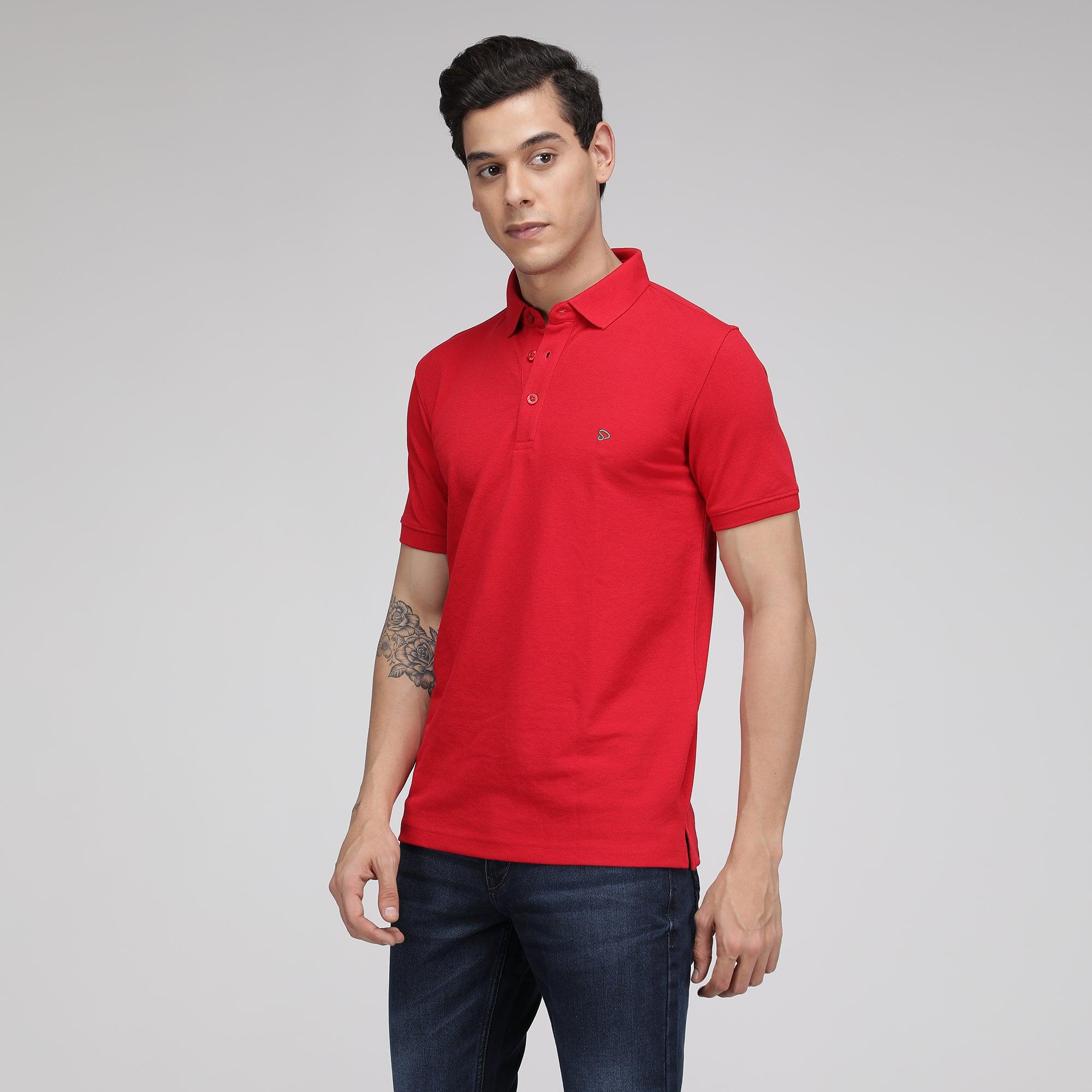 Sporto Men's Solid Polo T-Shirt - Red