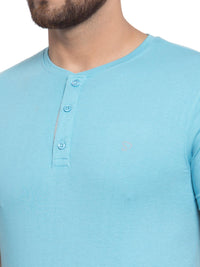 Sporto Men's Henley Neck Cotton T-Shirt - Aqua