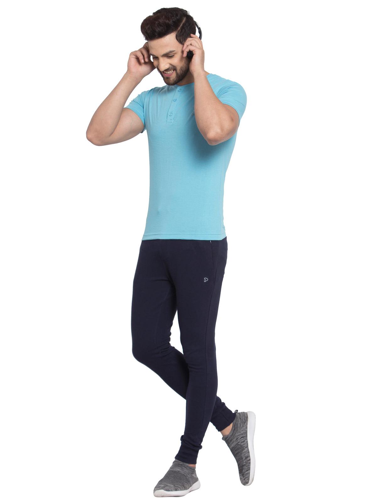 Sporto Men's Henley Neck Cotton T-Shirt - Aqua