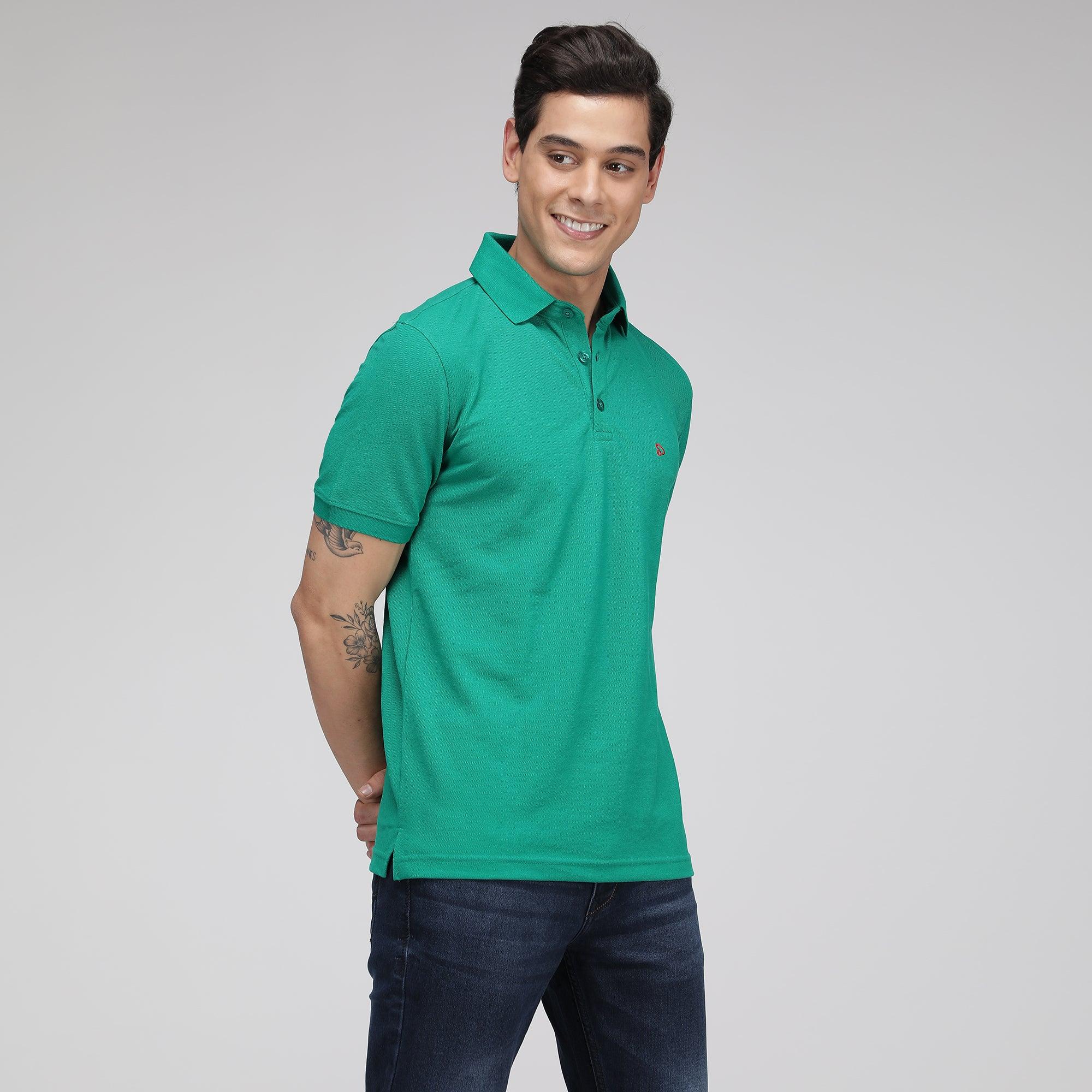 Sporto Men's Solid Polo T-Shirt - Green