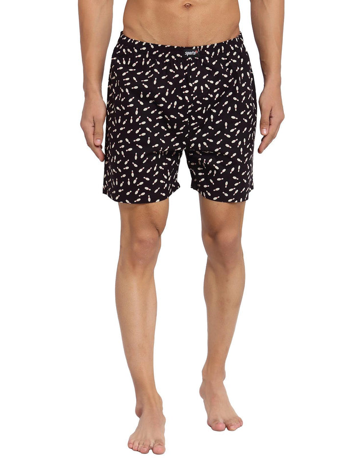 Sporto Men's Printed Boxer Shorts with Zipper - Black