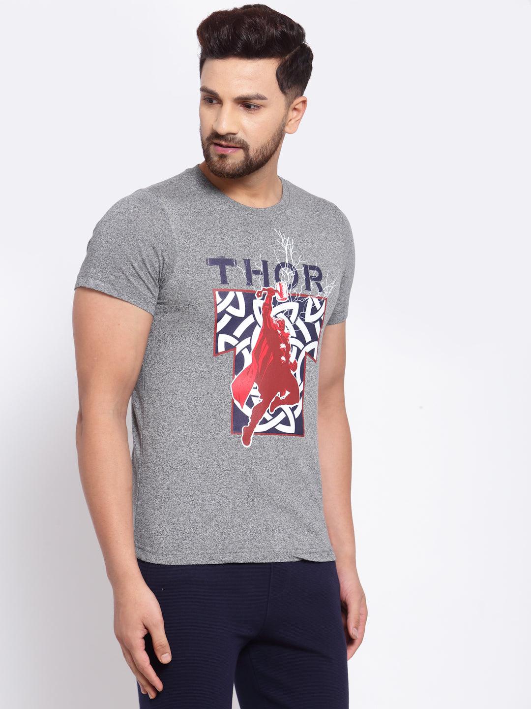 Sporto Men's Thor Printed Half Sleeve T-Shirt - Grey Jaspe