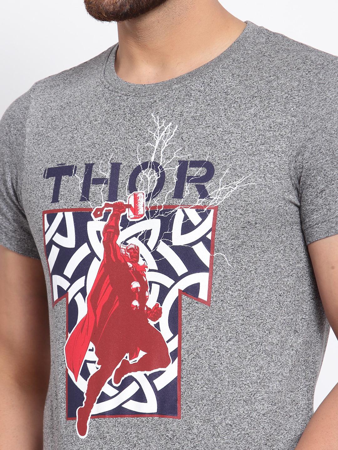 Sporto Men's Thor Printed Half Sleeve T-Shirt - Grey Jaspe