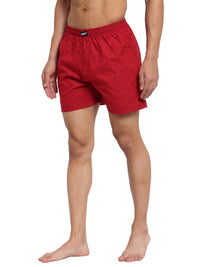 Sporto Men's Printed Boxer Shorts with Zipper -Red