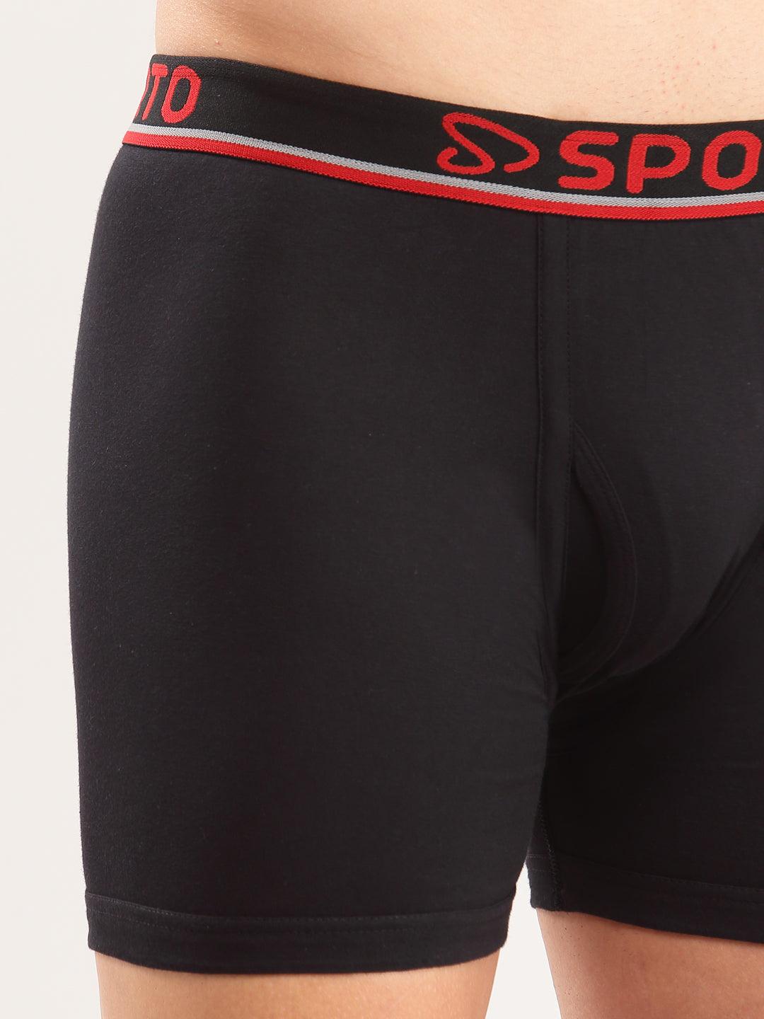 Sporto Men's Cotton Long Trunks (Pack Of 3) - Black