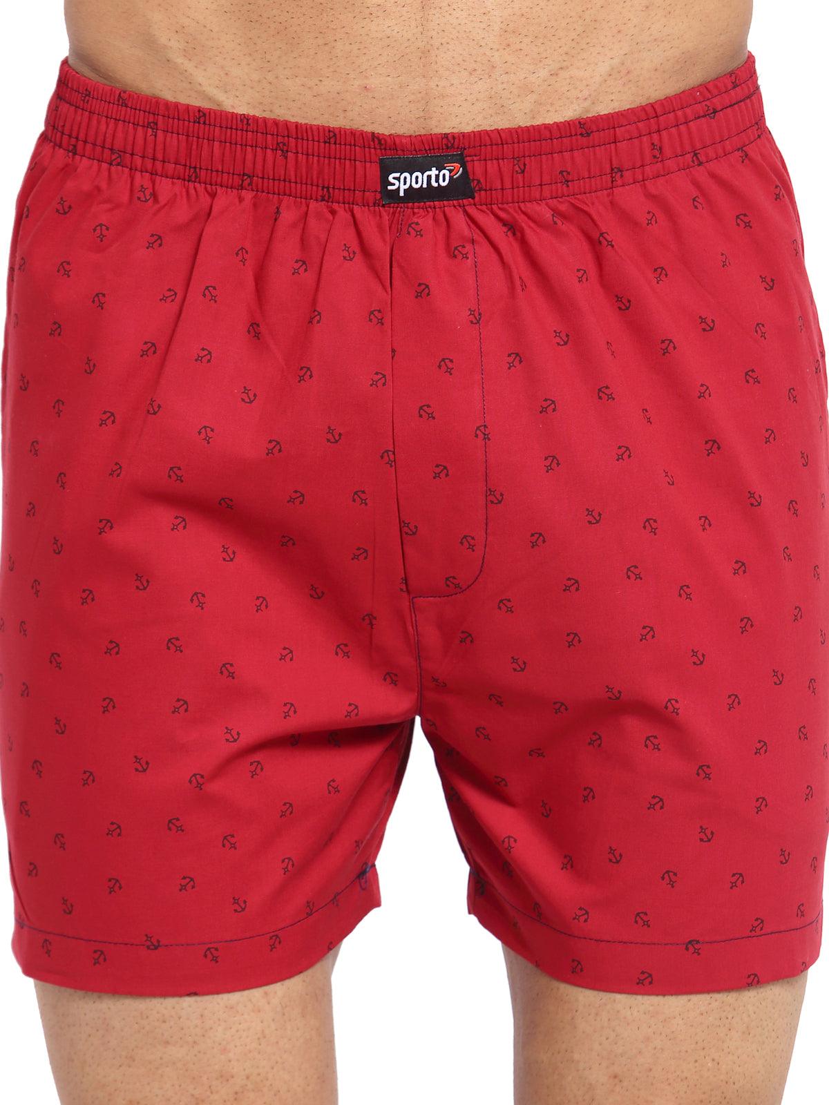 Sporto Men's Printed Boxer Shorts with Zipper -Red