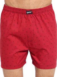 Sporto Men's Printed Boxer Shorts with Zipper -Red