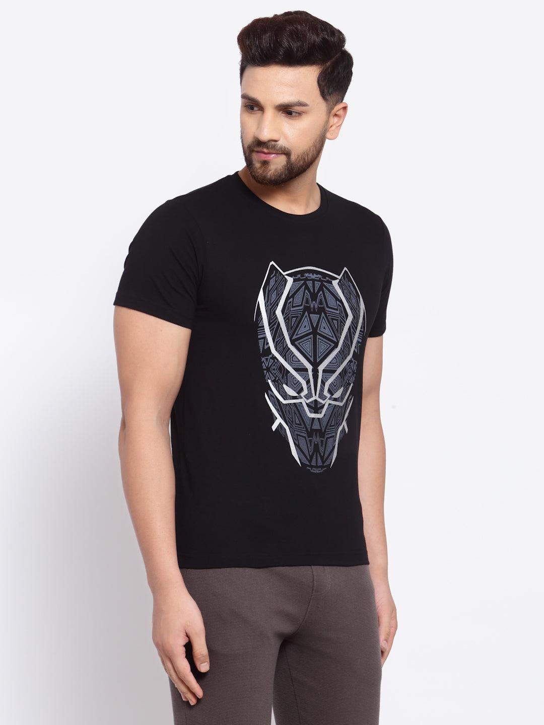 Sporto Men's Black Panther Print Half Sleeve T-shirt