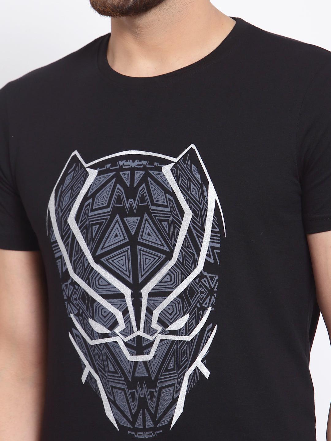 Sporto Men's Black Panther Print Half Sleeve T-shirt