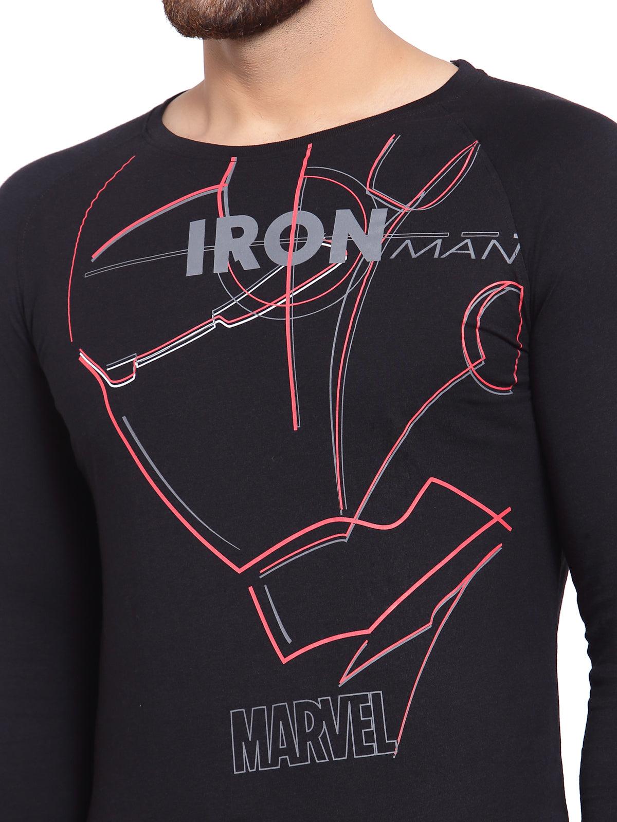 Sporto Men's Iron man Print Full Sleeve T-shirt - Black